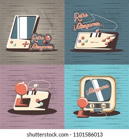 video game retro set icons