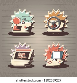 video game retro set icons