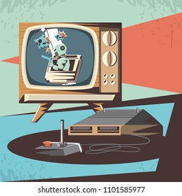 video game retro with tv