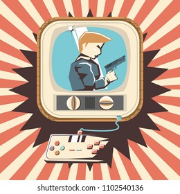 video game retro with tv