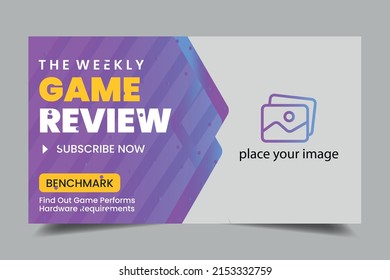 Video game review video thumbnail and web banner template. Editable video cover design for web banner Template