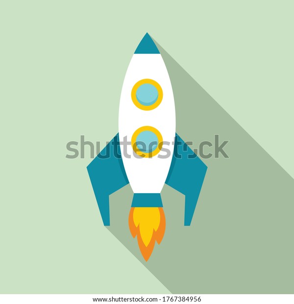Video game rocket icon. Flat\
illustration of video game rocket vector icon for web\
design