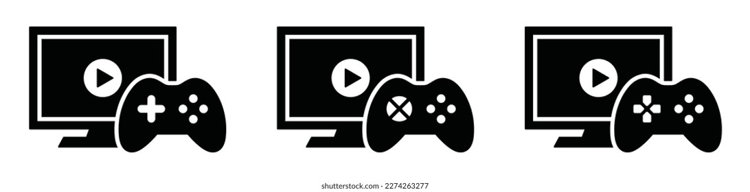 Video game set icon. Game console icon. Computer and joystick icon, vector illustration