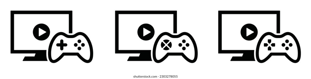 Video game set icon. Game console icon. Monitor and joystick icon, vector illustration