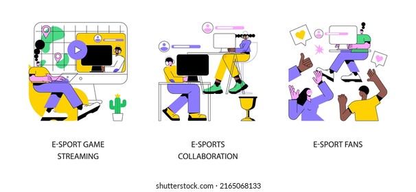 Video Game Show Abstract Concept Vector Illustration Set. E-sport Game Streaming, ESports Collaboration, Fan Club And Community, Computer Game, Champion League, Global Entertainment Abstract Metaphor.