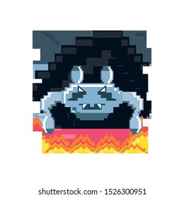 video game spaceship flying pixelated vector illustration design