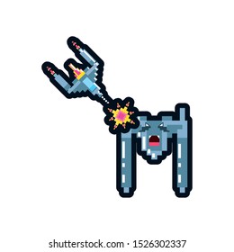 video game spaceship flying pixelated vector illustration design