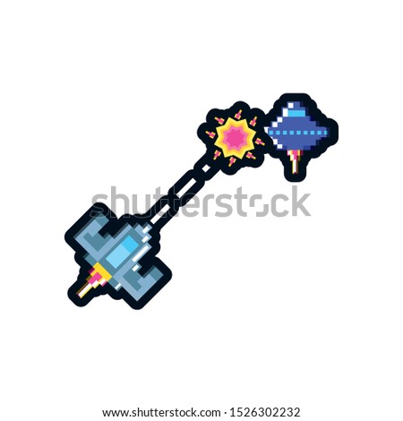 video game spaceship flying pixelated vector illustration design
