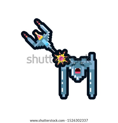 video game spaceship flying pixelated vector illustration design