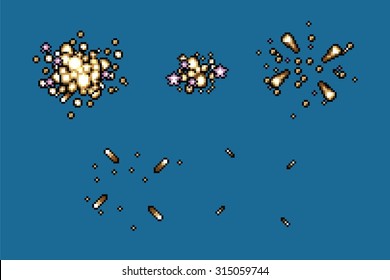 video game star splash explosion animation frames, vector illustration