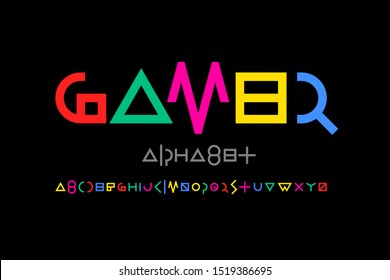 Video game style font design, alphabet letters vector illustration