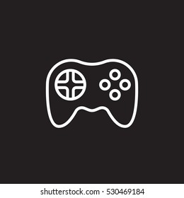 Video game symbol. Gamepad line icon, outline vector sign, linear pictogram isolated on black. Logo illustration