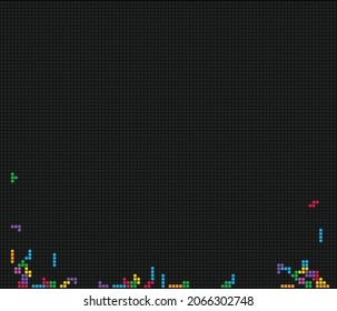 Video game template is square. Colored lines of brick game pieces. Wallpaper design. Vector illustration 8 bit style. Brick retro pixel art game template