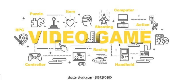 video game vector banner design concept, flat style with icons