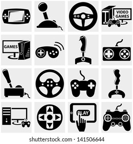 Video game vector icon set on gray