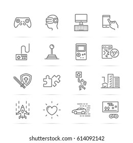 video game vector line icons, minimal pictogram design, editable stroke for any resolution