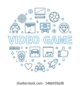 Video Game vector round concept modern linear illustration on white background