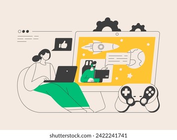 Video game walkthrough abstract concept vector illustration. Online walkthrough video, popular pc game content, gaming stream, playthrough, console playing, improving skill abstract metaphor.