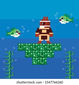 video game warrior in pixelated scene vector illustration design