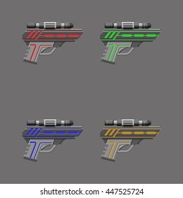 Video game weapon. Virtual reality device. Pistols set. Vector illustration