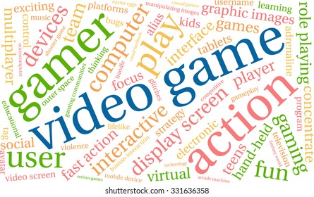 Video Game word cloud on a white background. 
