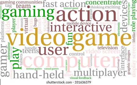 Video Game word cloud on a white background. 