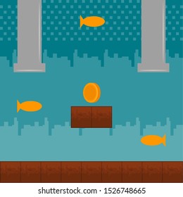 Video game world design. Pixel scene of arcade - Vector