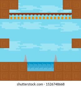 Video game world design. Pixel scene of arcade - Vector