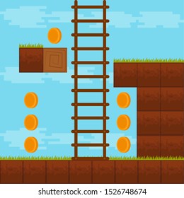 Video game world design. Pixel scene of arcade - Vector