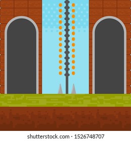 Video game world design. Pixel scene of arcade - Vector