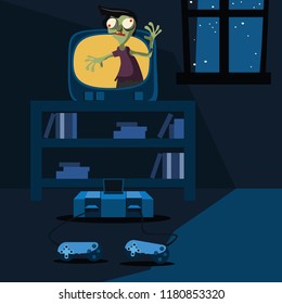 video game zombie in room vector illustration 
