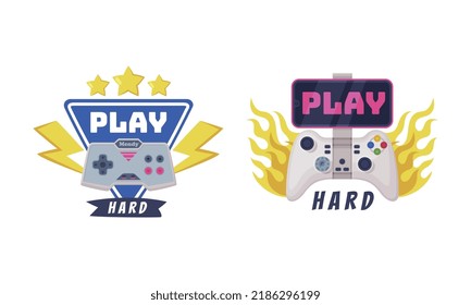 Video Game Zone Sticker with Gamepad as Game Controller and Word Vector Set
