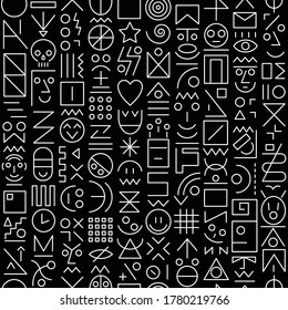videojuego, caras, tecnología - símbolos abstractos de fondo de línea