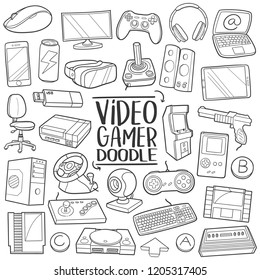 Video Gamer Computer Player  Traditional Doodle Icons Sketch Hand Made Design Vector