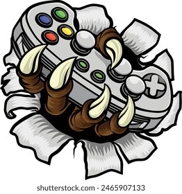 A video gamer game gaming controller claw of an eagle or animal monster hand holding games control sports illustration