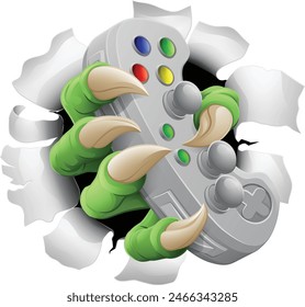 A video gamer game gaming controller claw of an eagle or animal monster hand holding games control sports illustration