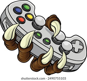 A video gamer game gaming controller claw of an eagle or animal monster hand holding games control sports illustration