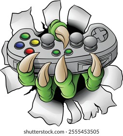 A video gamer game gaming controller claw of an eagle or animal monster hand holding games control sports illustration