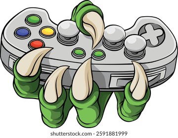 A video gamer game gaming controller claw of an eagle or animal monster hand holding games control sports illustration