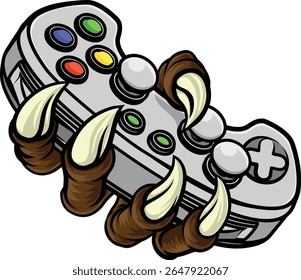 Uma garra de controlador de jogos de videogame de uma águia ou animal monstro mão segurando jogos controlar esportes ilustração