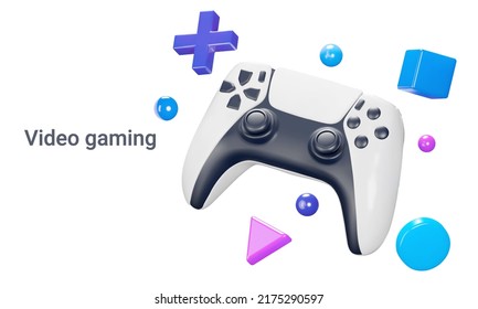 Video games 3d illustration. White gamepad for gaming, three-dimensional figures. Isolated 3d object on a transparent background