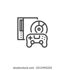 Video games and accessories line icon. linear style sign for mobile concept and web design. Gaming controller and game disc outline vector icon. Symbol, logo illustration. Vector graphics