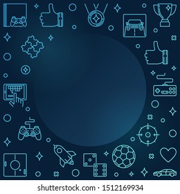 Video Games concept colorful linear frame - Gamer or Games vector outline illustration on dark background