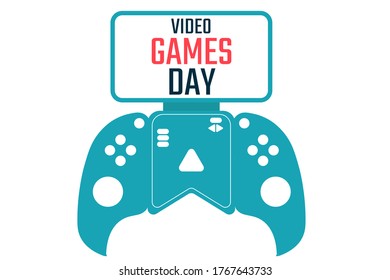 Video Games Day. Holiday concept. Template for background, banner, card, poster with text inscription. Vector EPS10 illustration
