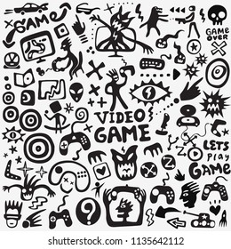 video games doodle set 