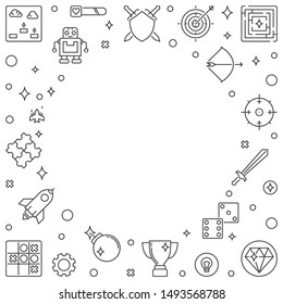 Video Games or Game vector concept frame or illustration in thin line style