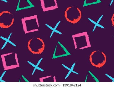 Video Games Grunge Buttons. Seamless Pattern, Joystick, Controller