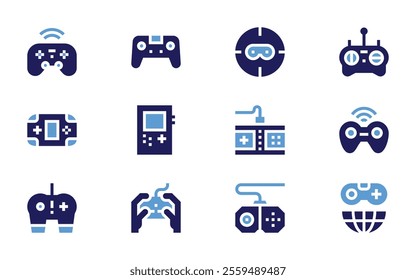 Video games icon set. Bold style. Duotone colors. videogame, videoconsole, gamecontroller, controller, gamepad.