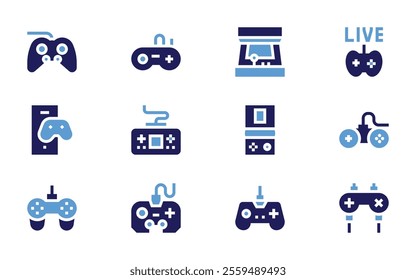 Video games icon set. Bold style. Duotone colors. videogamecontroller, live, videogame, gameconsole, game, gamepad, console, joystick, arcademachine.