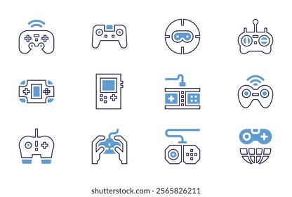 Video games icon set. Bold line style. Duotone colors. Editable stroke. videogame, videoconsole, gamecontroller, game, gameconsole, gamepad, console, joystick.